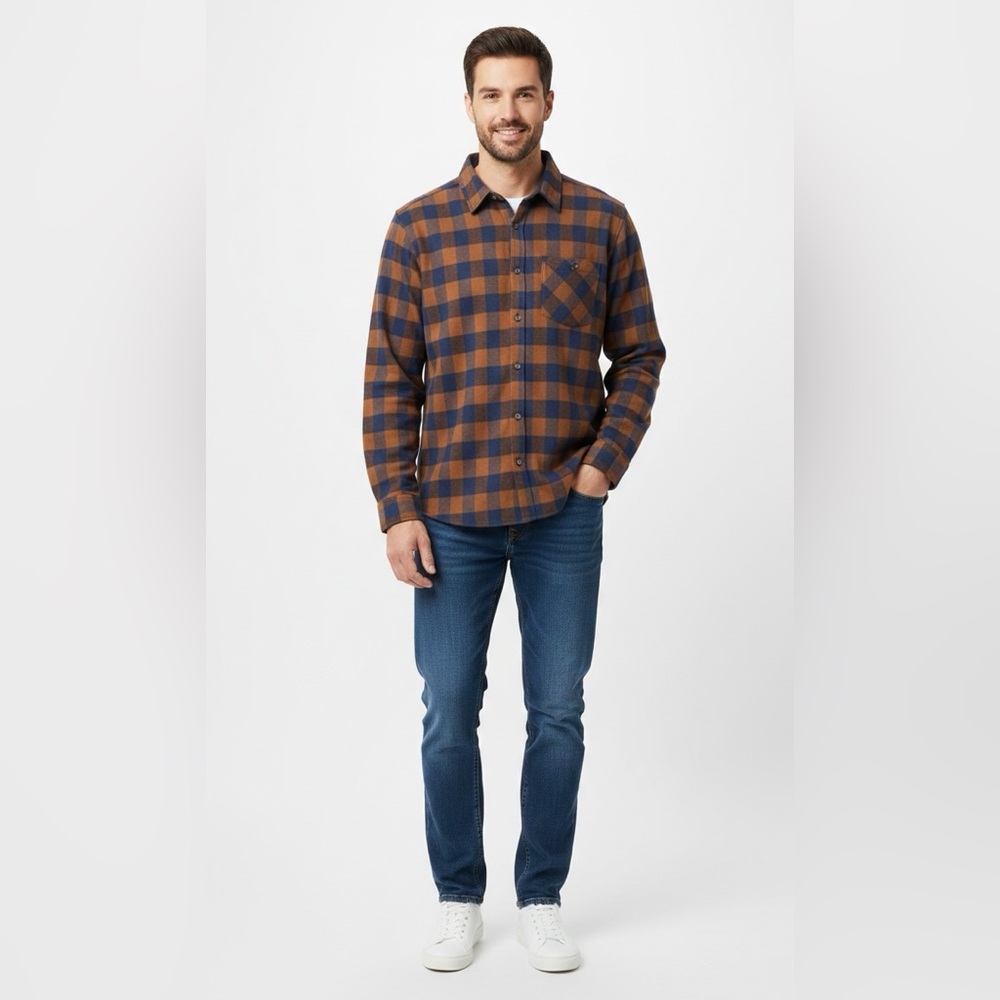 Men's Plaid Shirt Jacket - orange and Blue